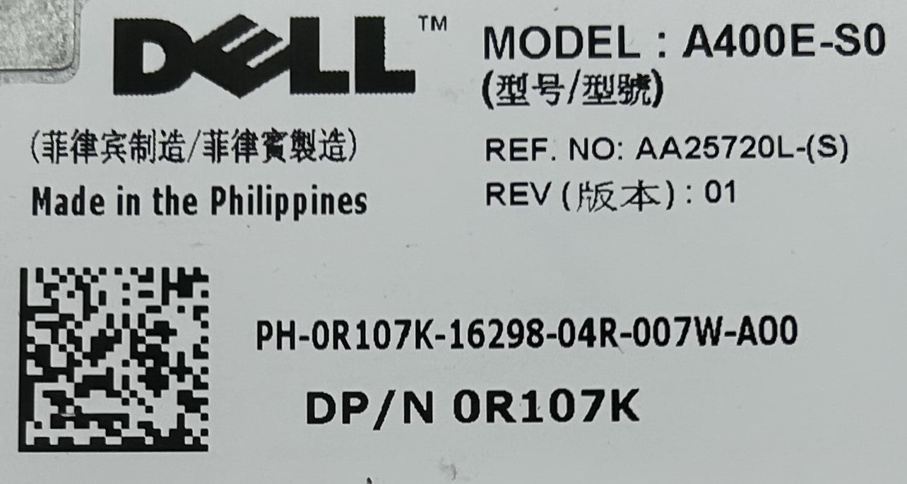 Dell 0R107K 400W POWER SUPPLY EMERSON R310, Used