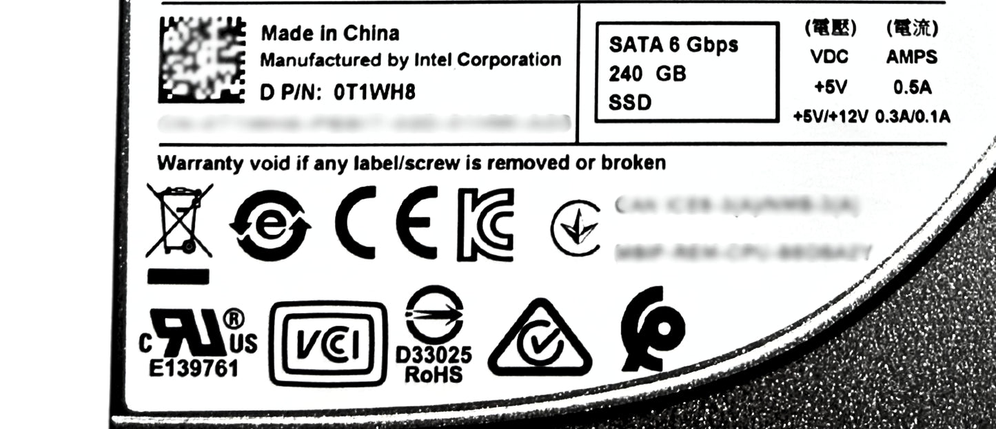 Dell 0T1WH8 240GB SSD Sata 2.5 6g mu tlc s4610, Used
