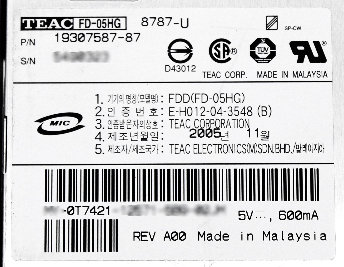 Dell 0T7421 FLOPPY DRIVE 1.44FDD PR6850, Used