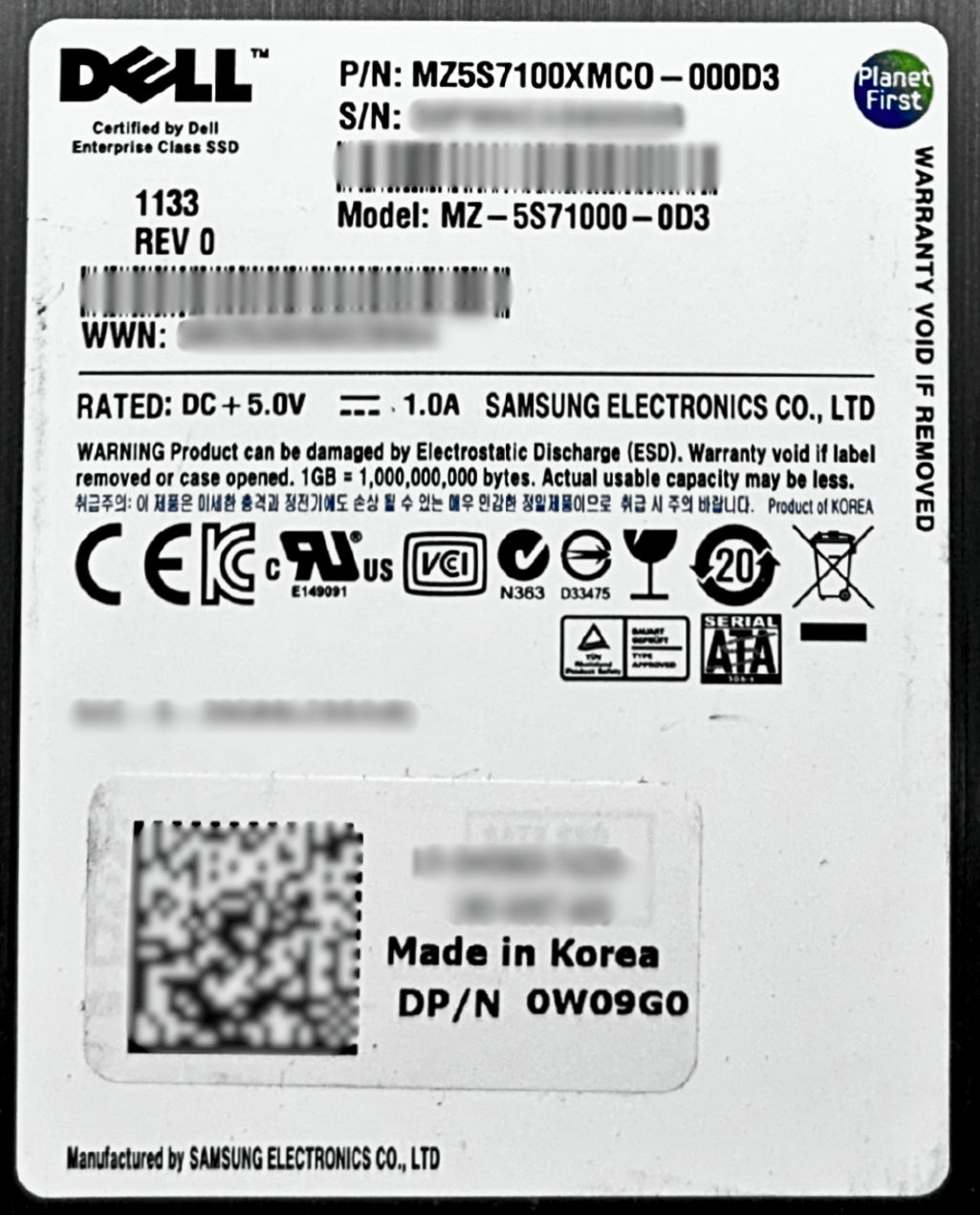 Dell 0W09G0 100 GB SSD 2.5" SATA 3GBPS, Used