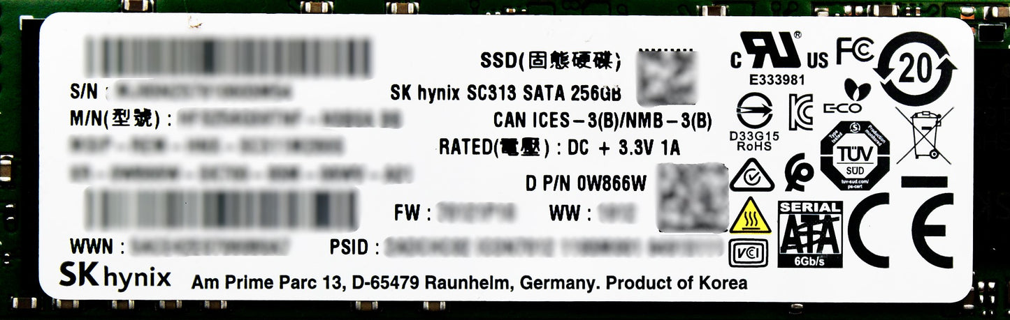 Dell 0W866W 256GB SSD M.2 SATA 80 SC313 (2), Used