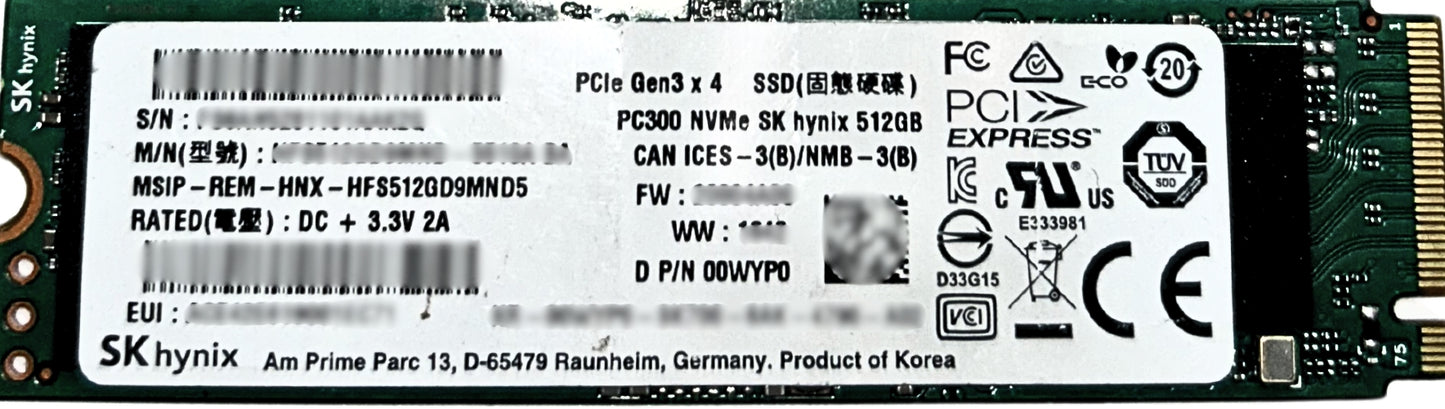 Dell 0WYP0 512GB SSD M.2 PCIE NVME 80 PC300 (1, Used