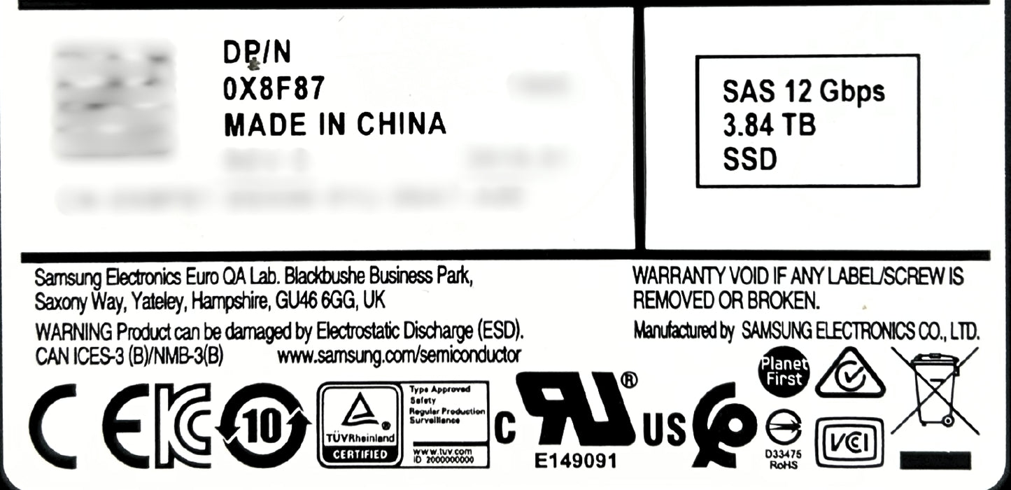 Dell 0X8F87 3.84TB SSD SAS 2.5" 12G RI, Used