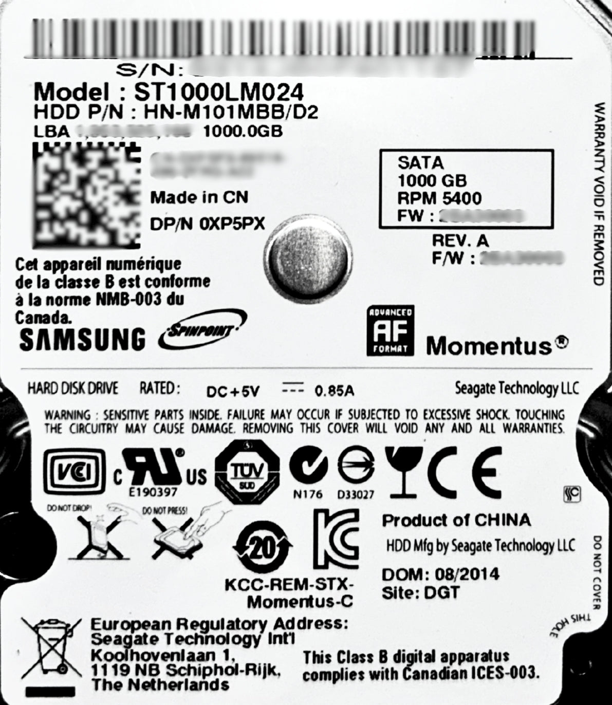 Dell 0XP5PX 1TB 5.4K SATA 2.5 ST1000LM024, Used