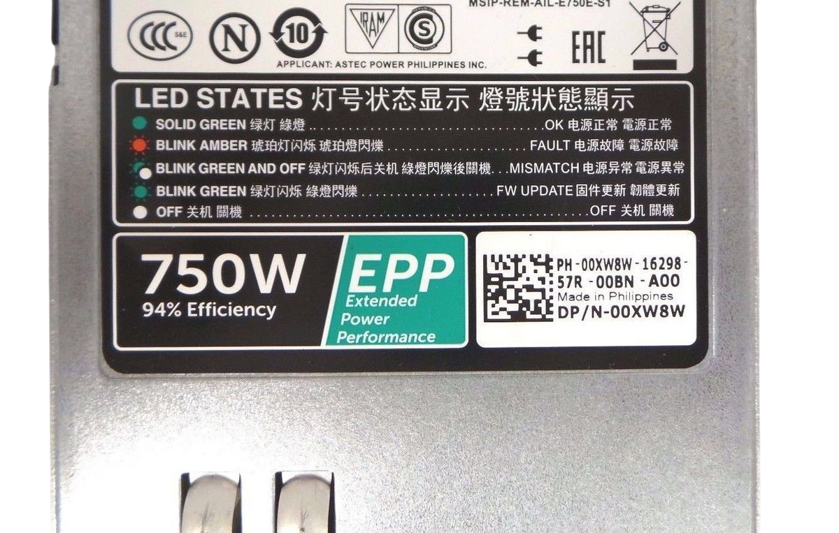 Dell 0XW8W Astec PowerEdge R730 / R630 / T430 750W Power Supply, Used