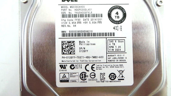 Dell 12GYY 4TB 7.2K SAS 3.5" 6G, Used