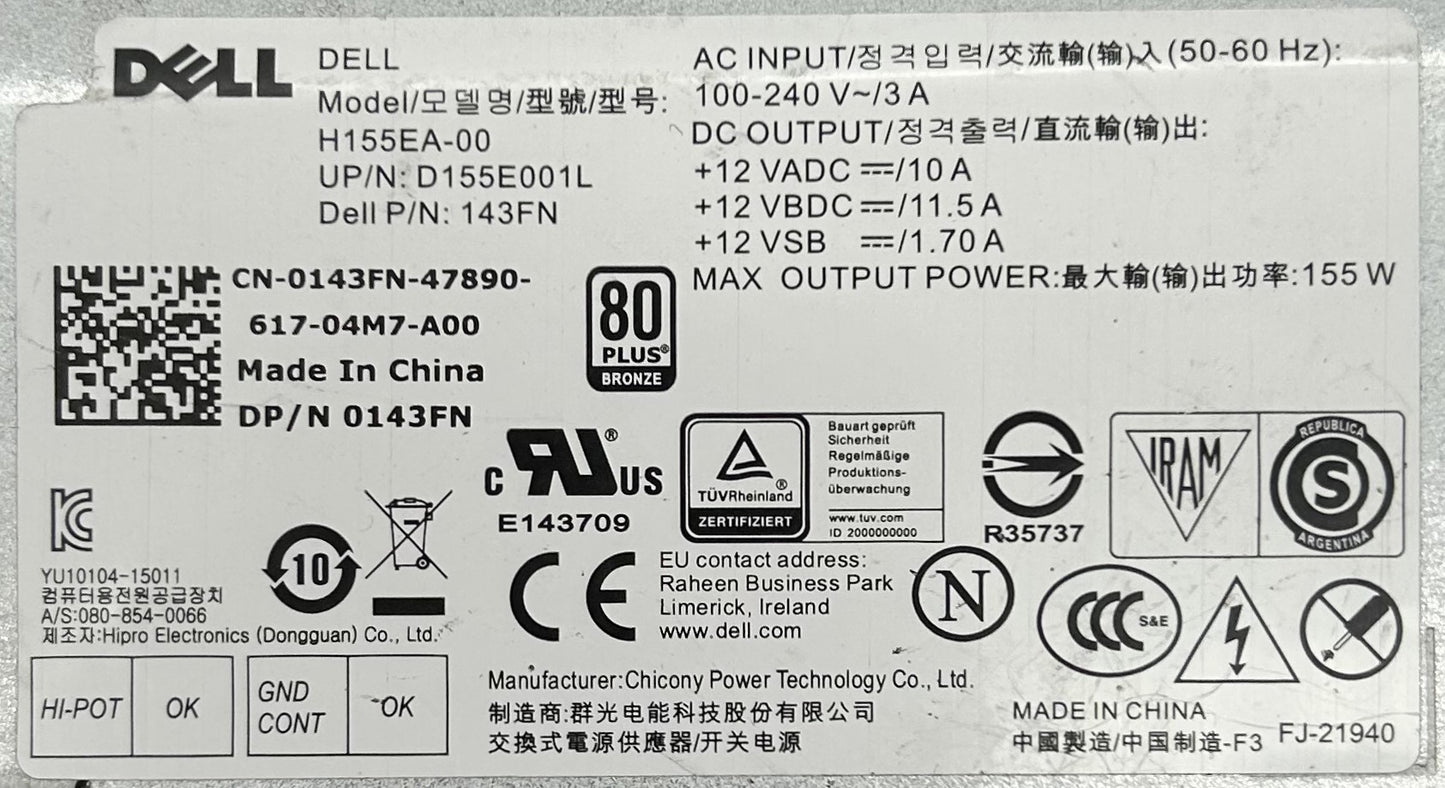 Dell 143FN 155W Power Supply OPT 7040 AIO, Used