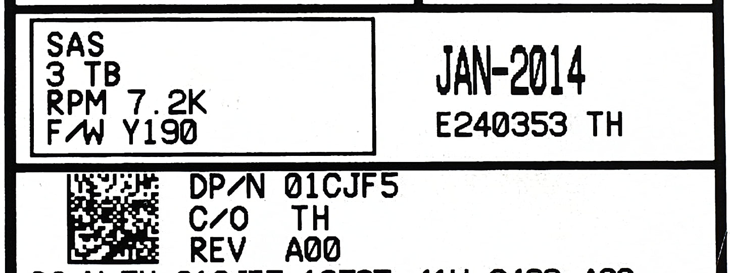 Dell 1CJF5 3TB 7.2K SAS 3.5 6G 0B26904 EP+, Used