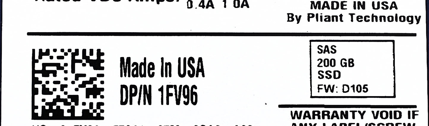 Dell 1FV96 200GB SSD SAS Pliant, Used
