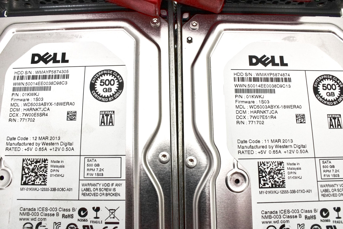 Dell 1KWKJ_x10 Lot of 10 500GB 7.2K SATA 3.5 3G EP WD5003ABY, Used