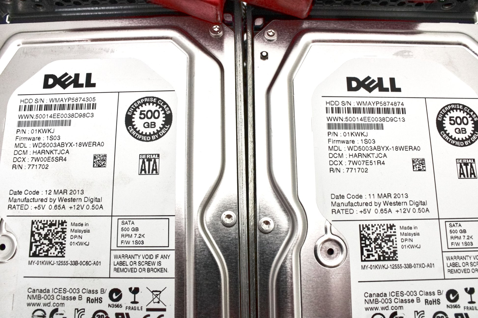 Dell 1KWKJ_x10 Lot of 10 500GB 7.2K SATA 3.5 3G EP WD5003ABY, Used