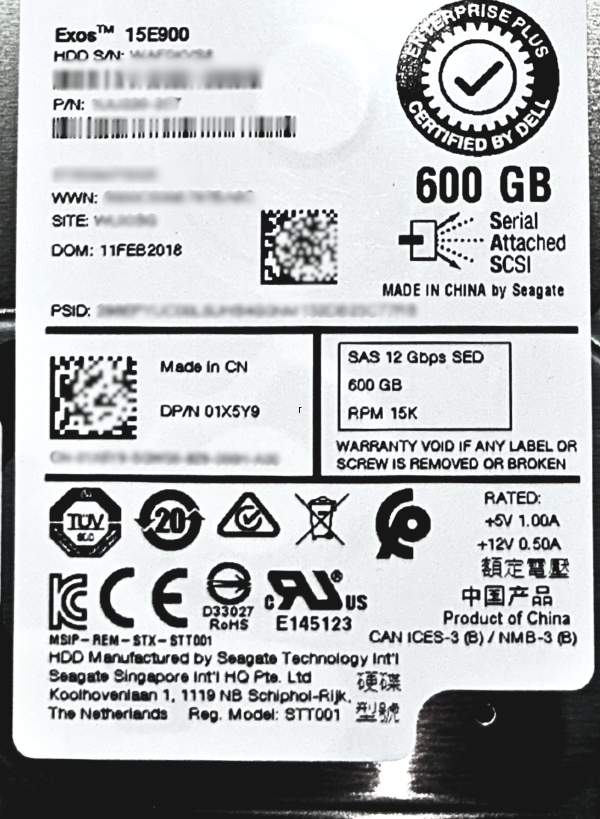 Dell 1X5Y9_NEW 600GB 15K SAS 2.5 12G SED, New No Box