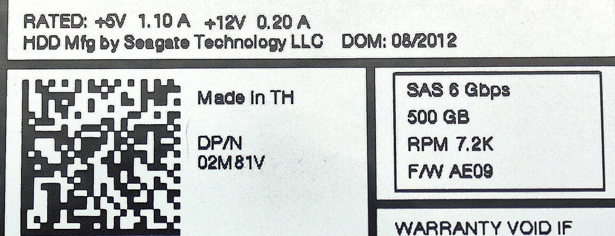 Dell 2M81V 500GB 7.2K SAS 2.5 6G EP+ ST9500620SS / 9RZ264-157 EQL, Used