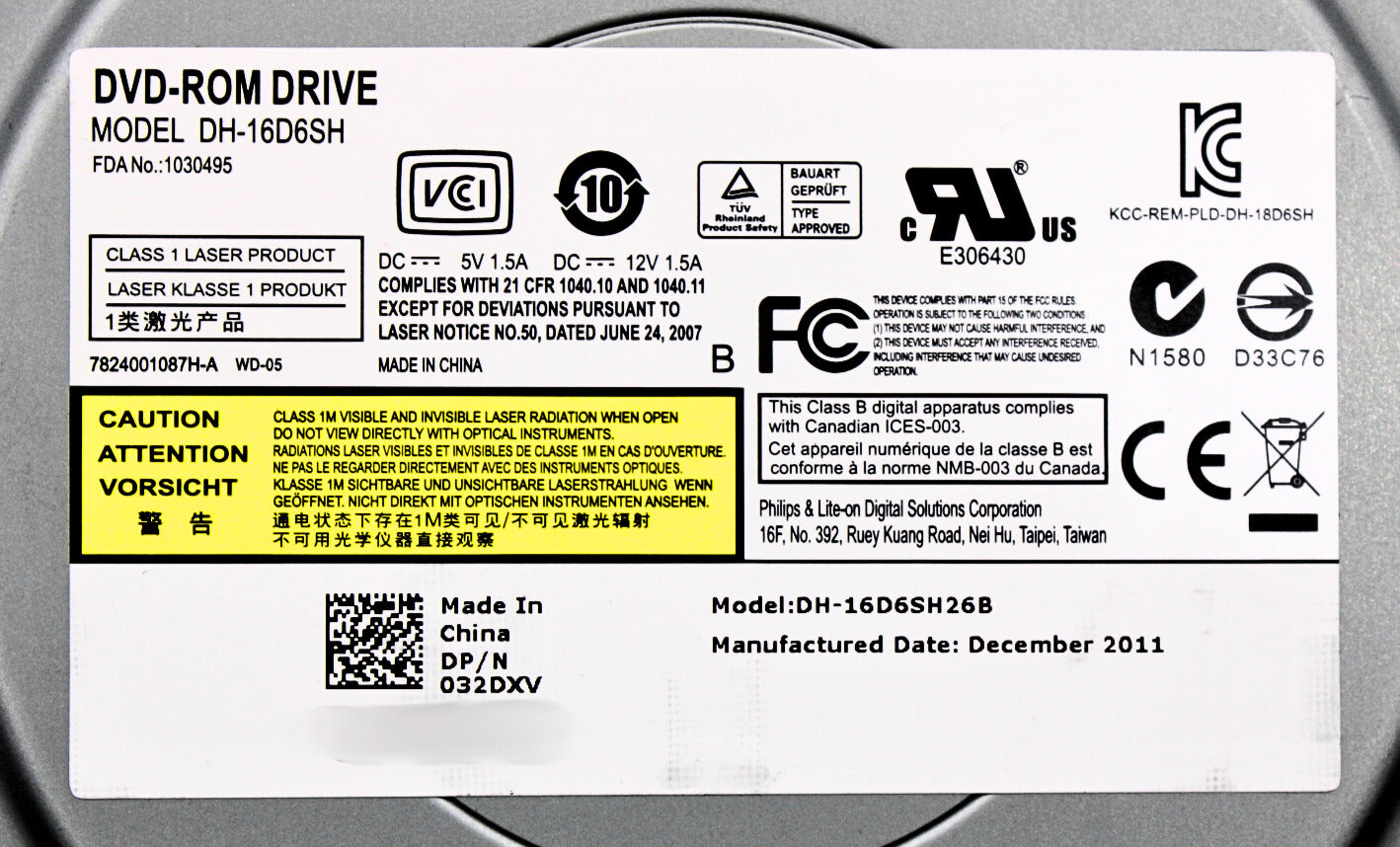 Dell 32DXV DVD-ROM SATA 5.25" HH DELL, Used