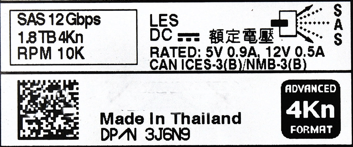 Dell 3J6N9-EQL_NEW  1.8TB 10K SAS 2.5 12G 4K EP+ HUC101818CS4204 / 0B31863, New No Box