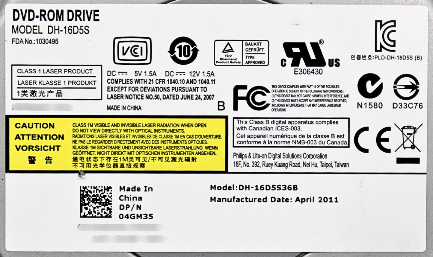 Dell 4GM35 DVD-ROM 16X SATA HH T610, Used