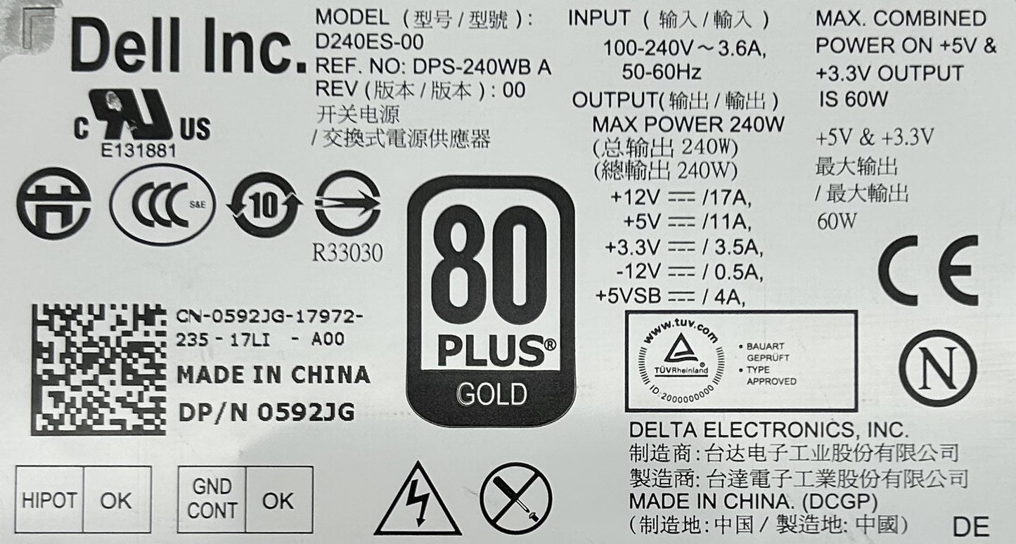 Dell 592JG 240W Power Supply OPT 7010 SFF, Used