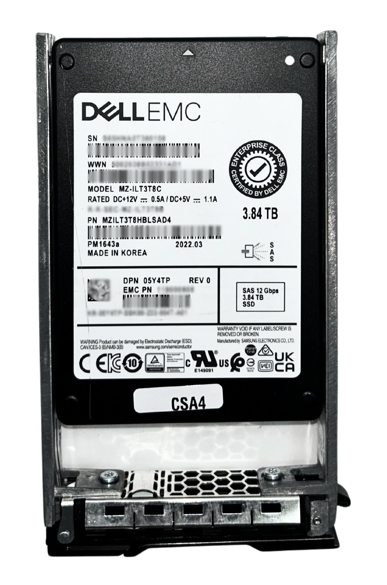 Dell 5Y4TP-CML 3.84TB SSD SAS 2.5 12G EP+ / EFW-CSA4, Used