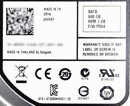 Dell 06VVK7 EQL 500GB 7.2K SATA 3.5" 3G, Used