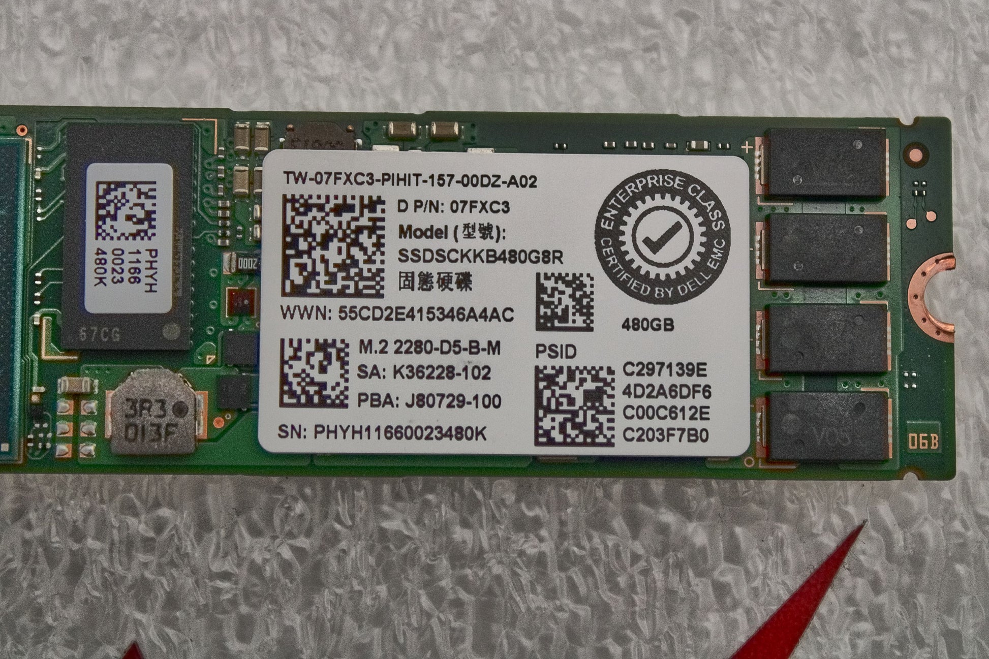 Dell 7FXC3 480GB SSD SATA 6G M.2 BOSS (2280) SSDSCKKB480G8R, Used
