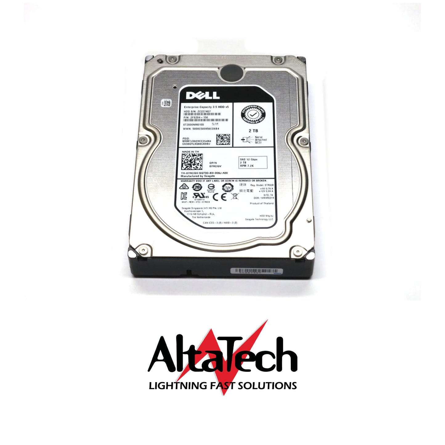 Dell 07RCGV 2TB 3.5" SAS Hard Disk Drive, Used