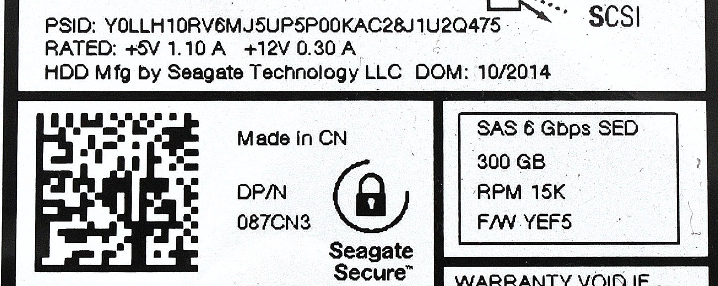 Dell 87CN3-CML 300GB 15K SAS 2.5 6G SED HDD, Used