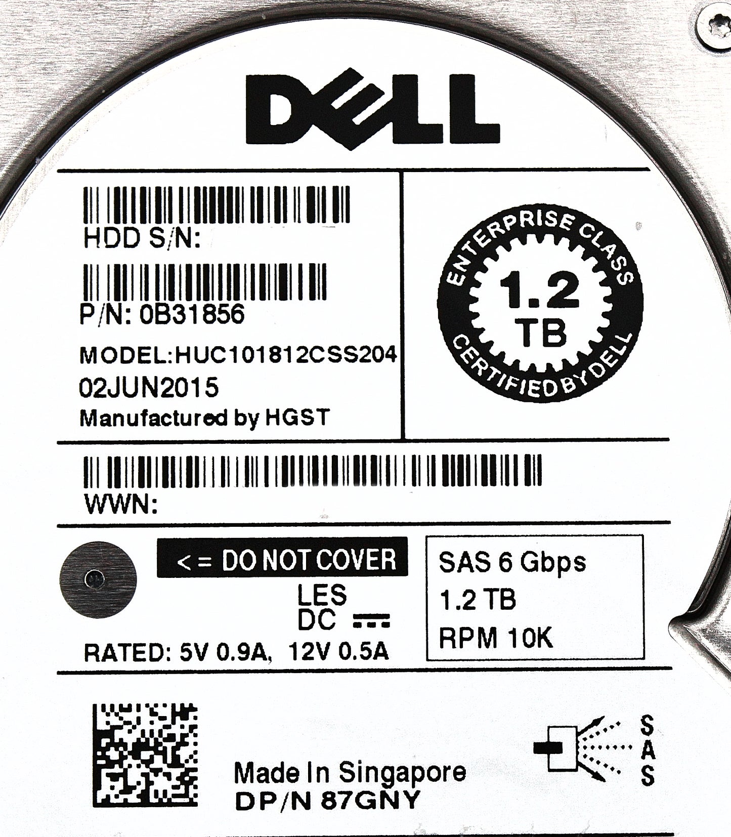 Dell 87GNY 1.2TB 10K SAS 2.5 6G 512n 128mb HUC101812CSS204 / 0B31856, Used