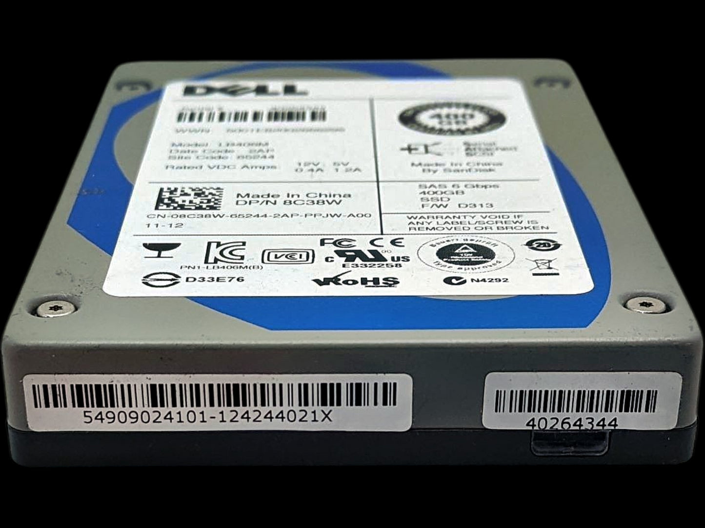 Dell 8C38W 400GB SSD SAS 2.5" 6G MU, Used