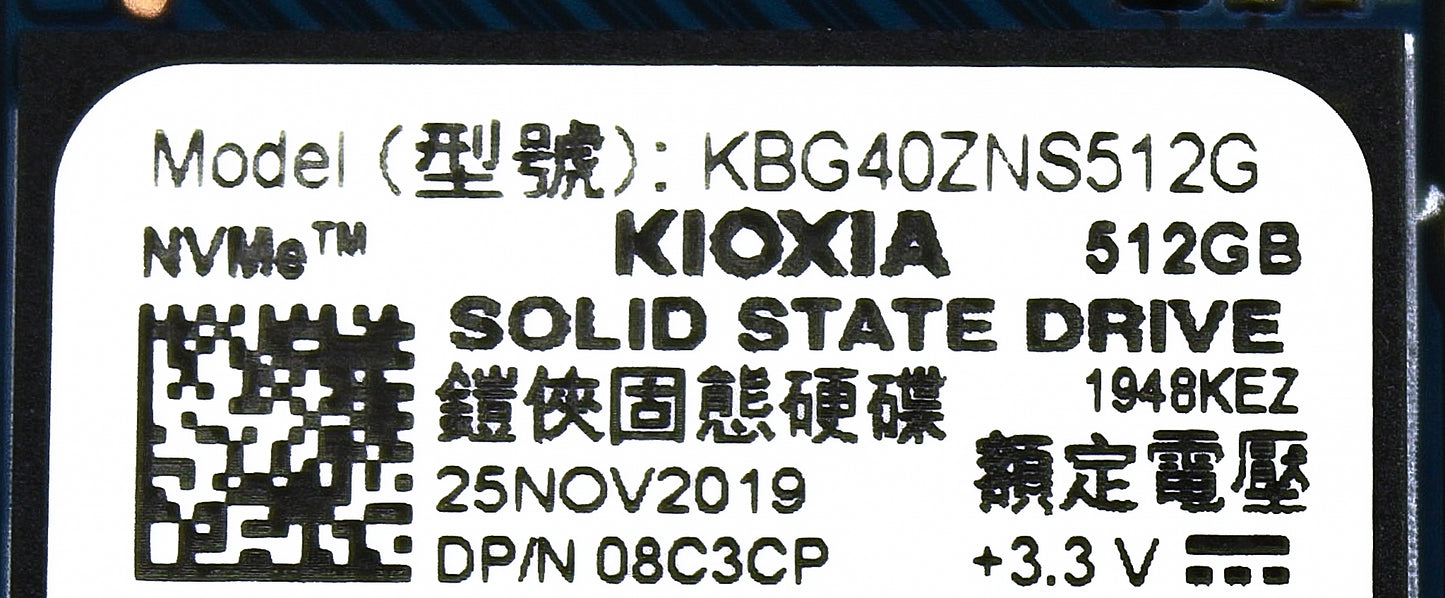 Dell 8C3CP 512GB SSD M.2 NVMe 30 Kioxia KGB40ZNS512G, Used