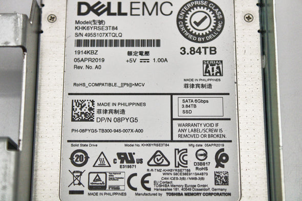 Dell 8PYG5 3.84TB SSD SATA 2.5 6G RI KHK6YRSE3T84, Used