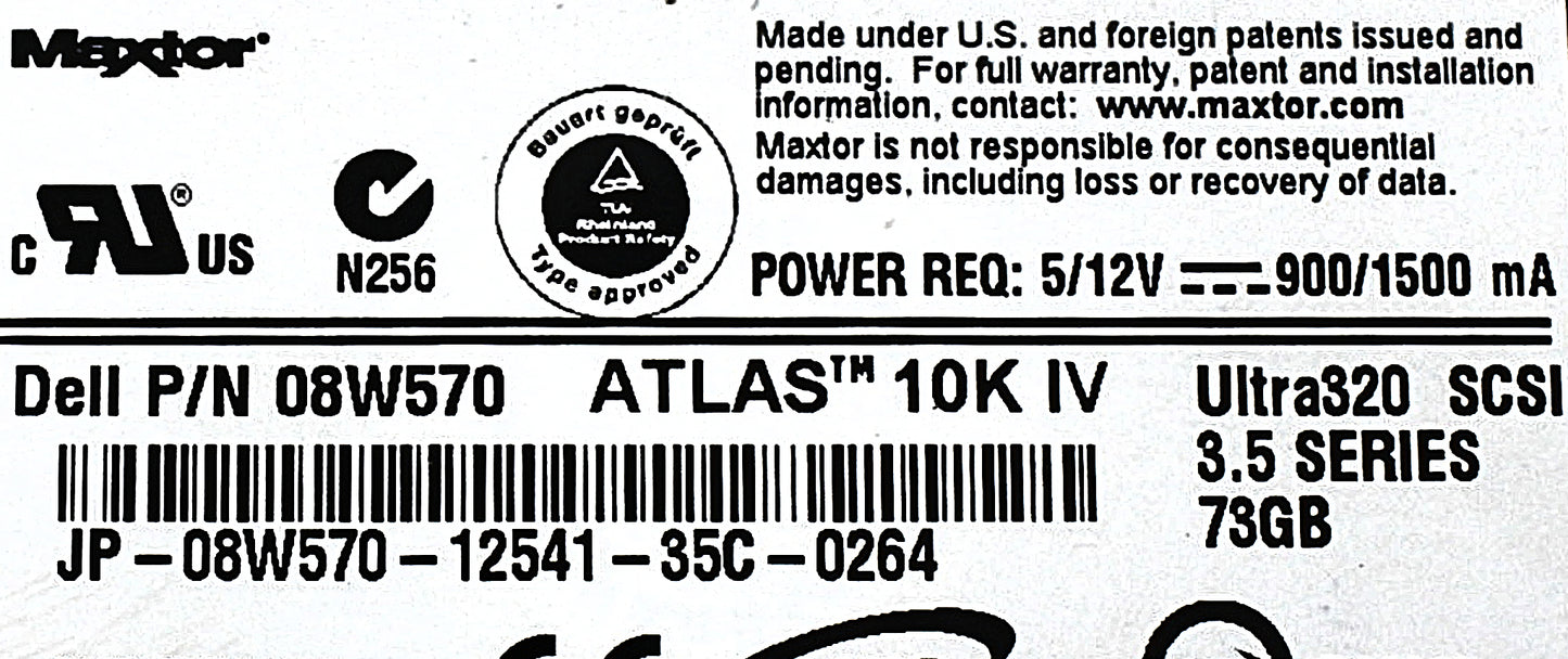 Dell 8W570 73GB 10K U320 3.5 80P HDD, Used