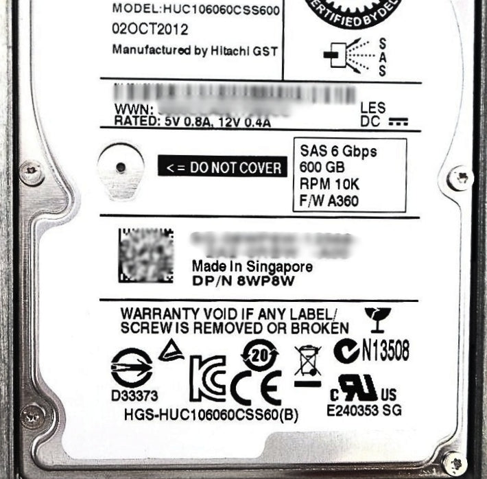 Dell 08WP8W 600GB 10K SAS 2.5" 6G, Used