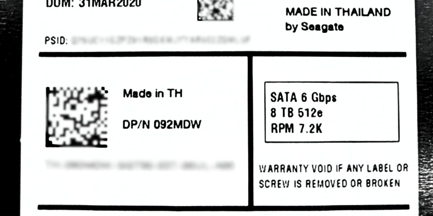 Dell 92MDW 8TB 7.2K SATA 3.5 6G 512E EP, Used