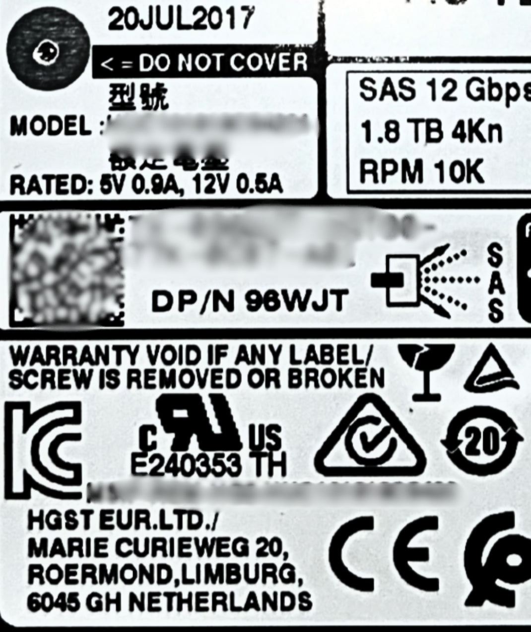 Dell 96WJT 1.8TB 10K SAS 2.5 12G 4K HUC1018104, Used