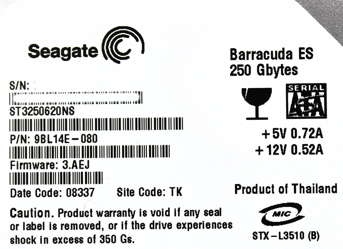 Dell 9BL14E-080 250GB 7.2K SATA 3.5 3AEJ EQL, Used