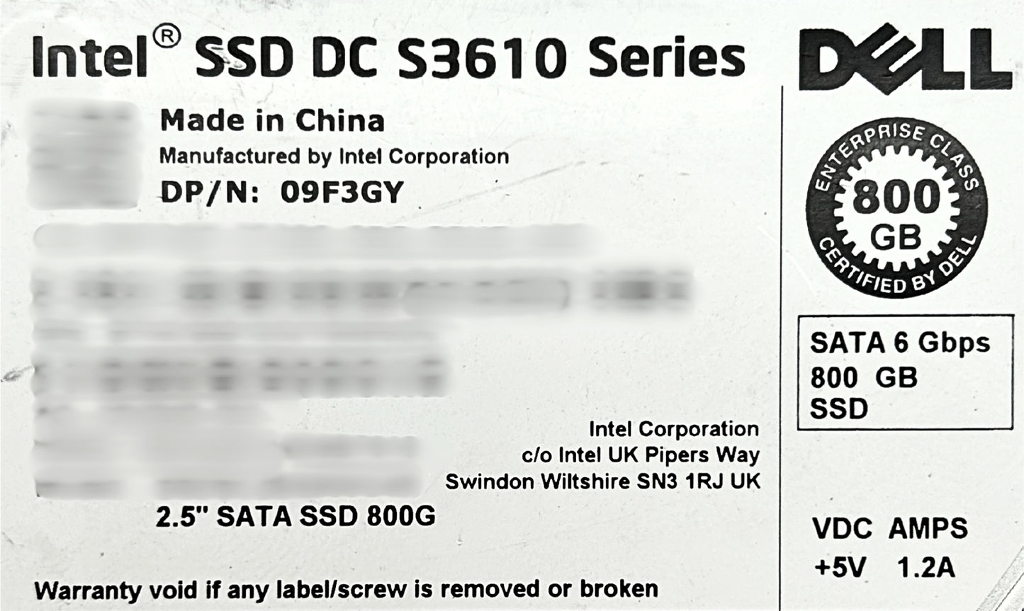 Dell 9F3GY 800GB SSD SATA 2.5 6G MU, Used