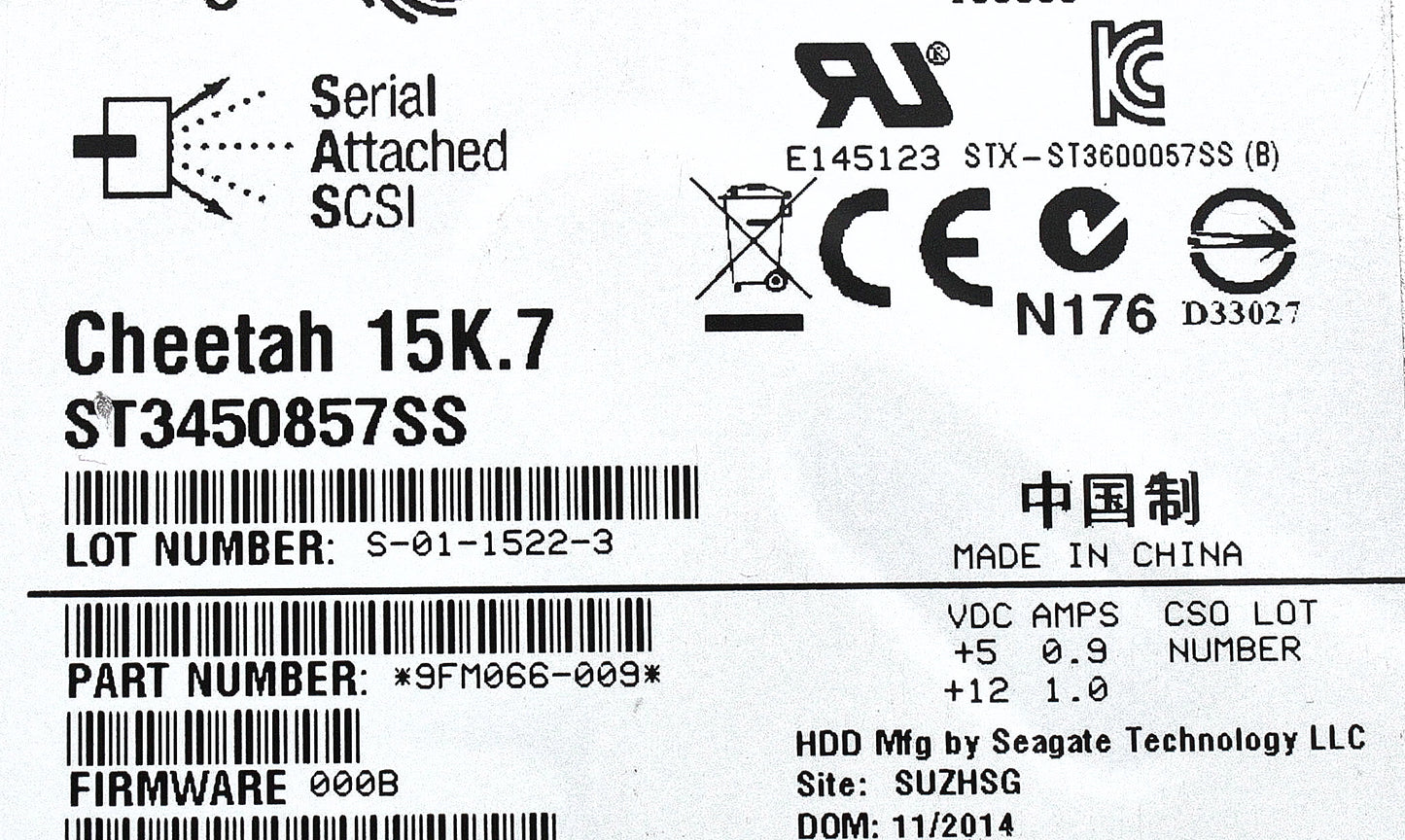 Dell 9FM066-009-CML 450GB 15K SAS 3.5 6G 9FM066-009 CML, Used