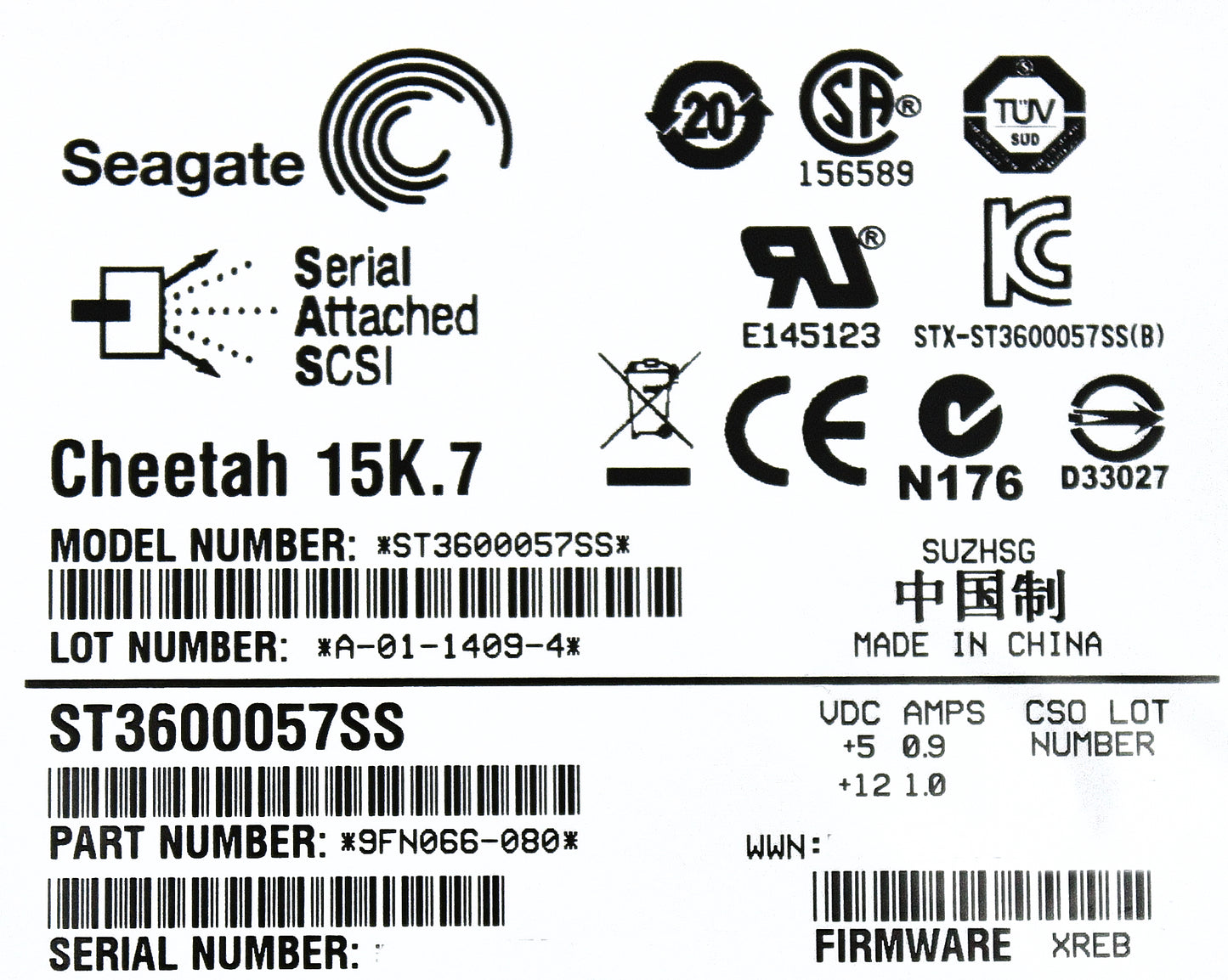 Dell 9FN066-080 600GB 15K SAS 3.5 6G CML XQB4/X, Used