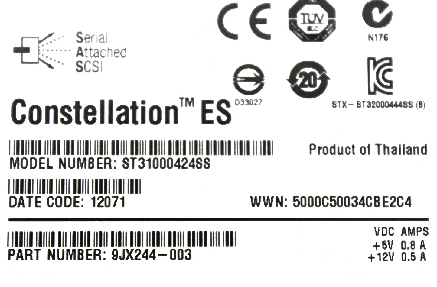 Dell 9JX244-003 1TB 7.2K SAS 3.5 6G SGT COMPELLENT, Used