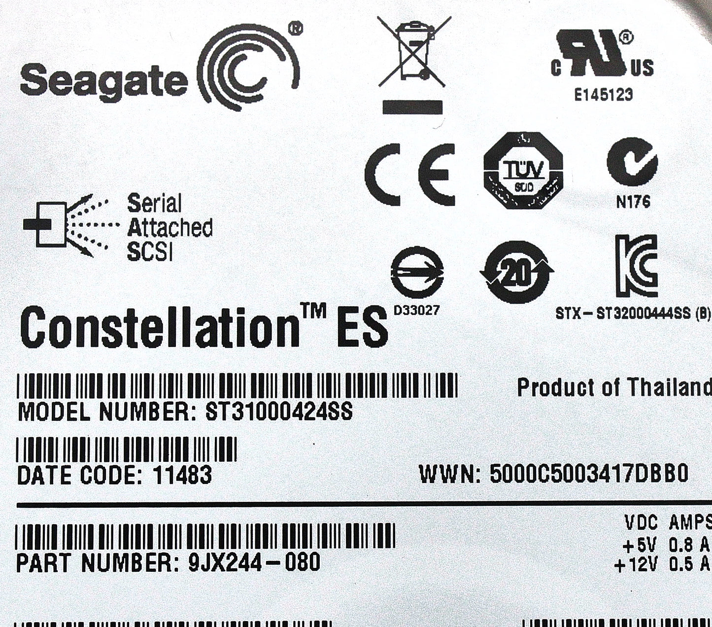 Dell 9JX244-080 1TB 7.2K SAS 3.5 6G SGT COMPELLENT, Used