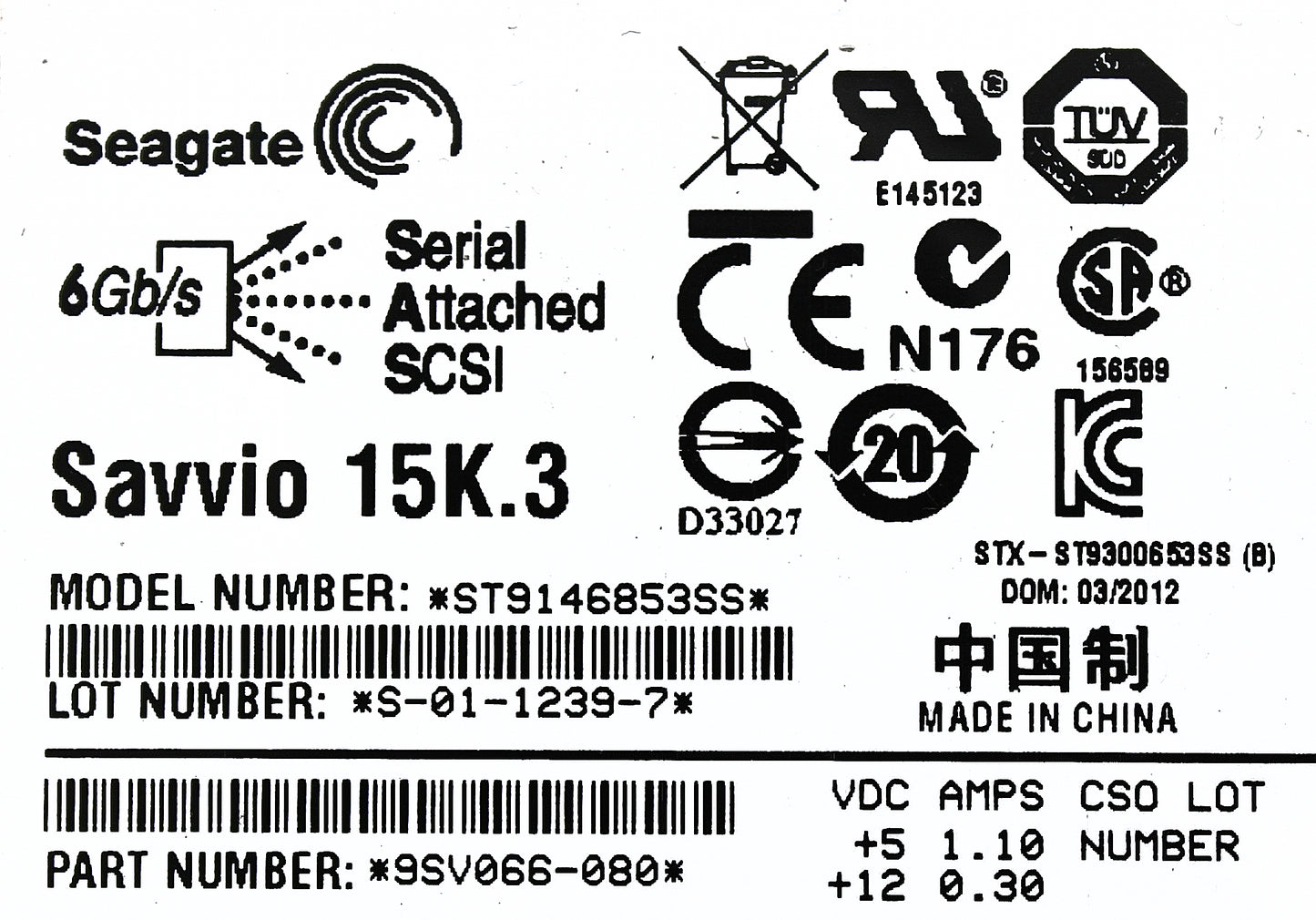 Dell 9SV066-080-CML 146GB 15K SAS 2.5 6G 9SV066-080, Used