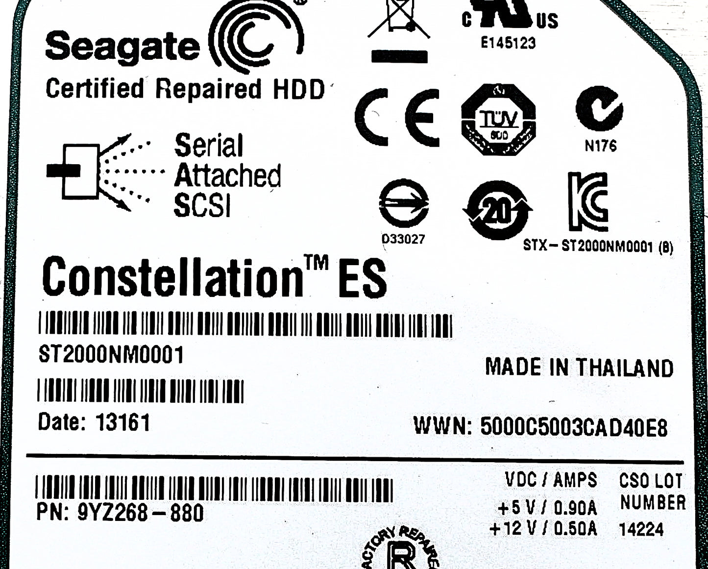 Dell 9YZ268-880 Compellent 2TB 7.2K SAS 3.5 6G, Used