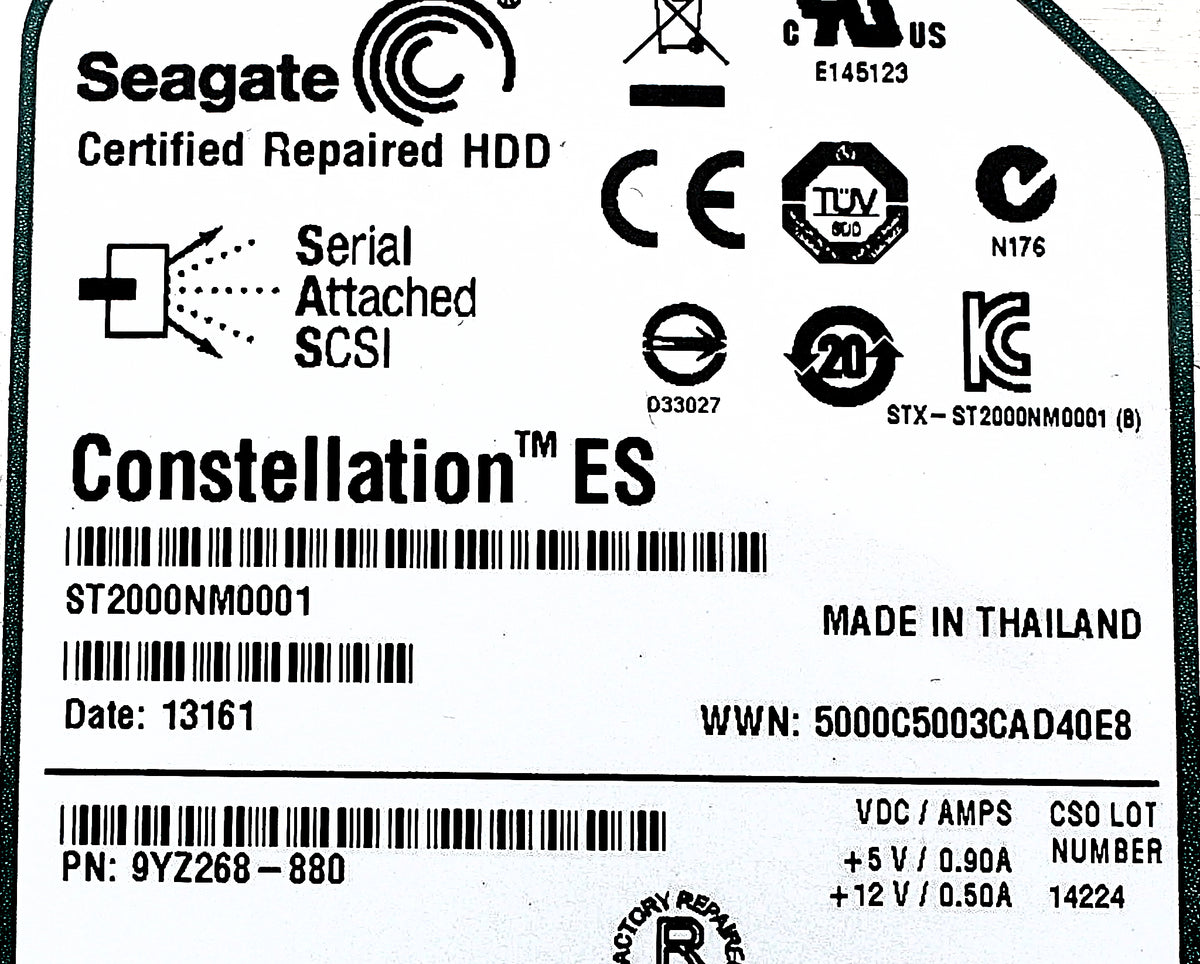 Dell 9YZ268-880 Compellent 2TB 7.2K SAS 3.5 6G, Used