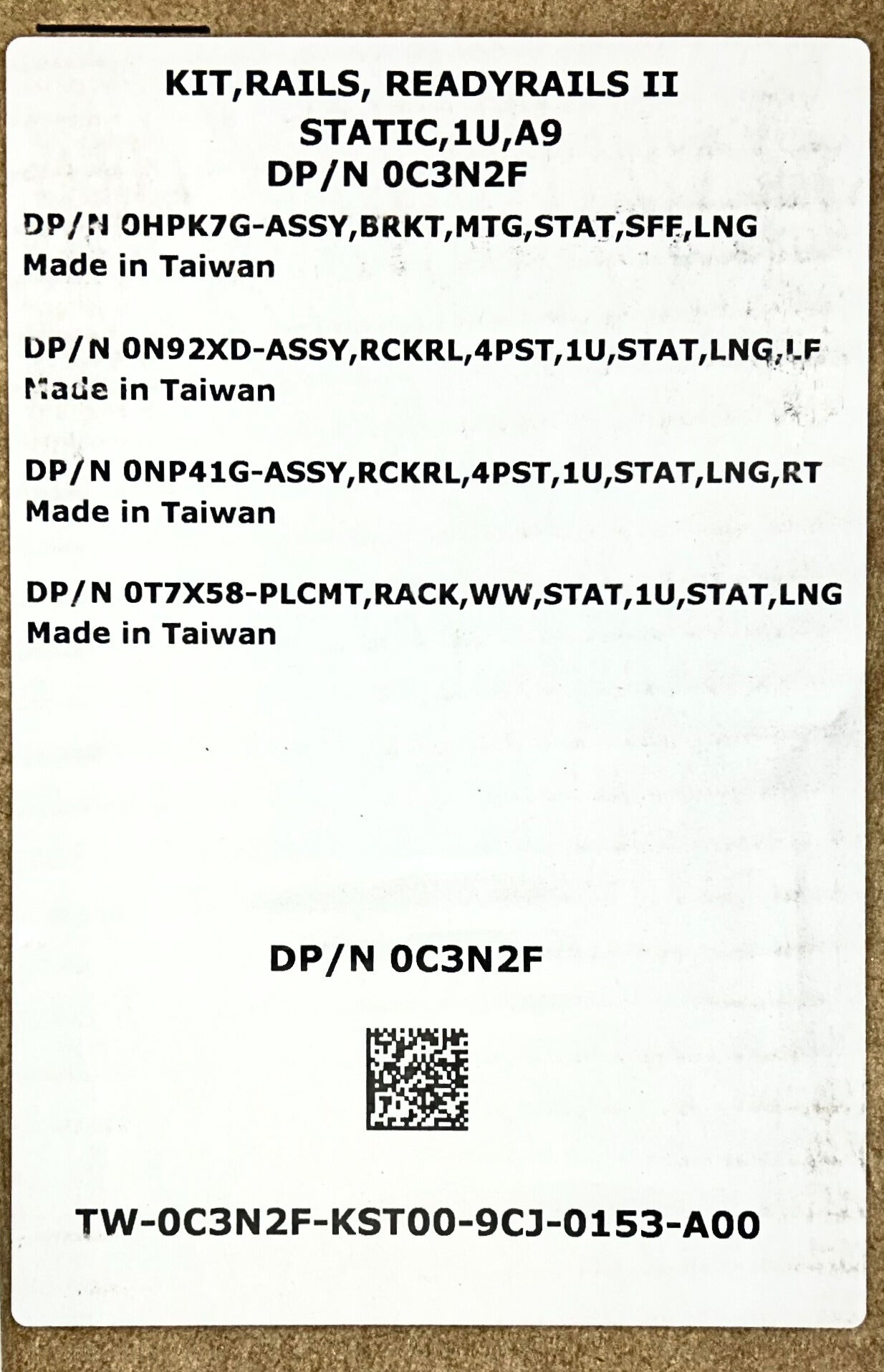Dell C3N2F RAIL KIT VERSA READYRAILS V2 C4130/C4140, Used