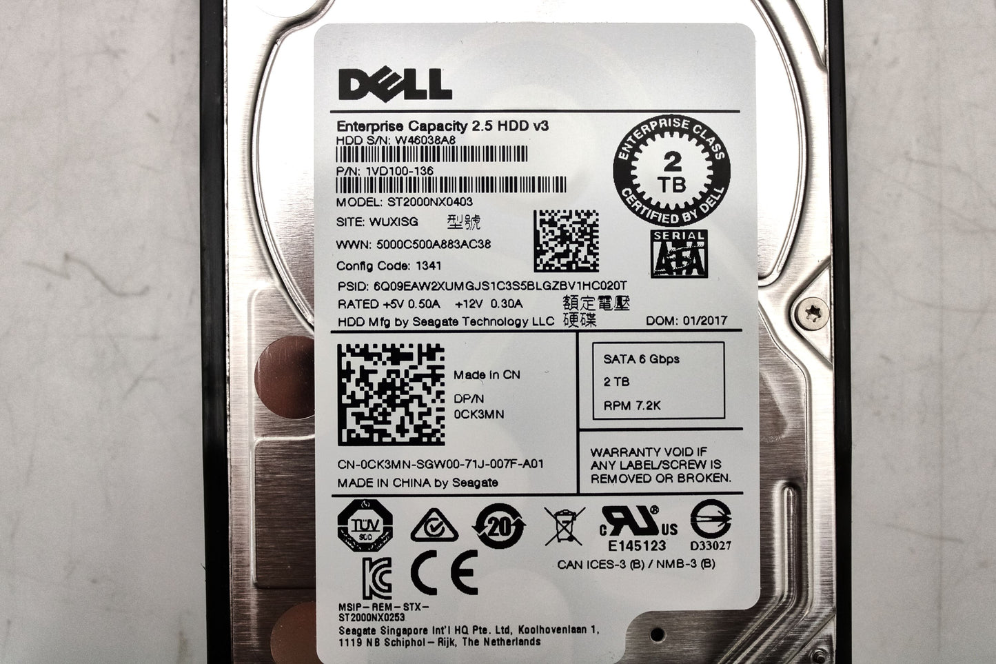 Dell CK3MN 2TB 7.2K SATA 2.5 6G EP ST2000NX0403 / 1VD100-135, Used