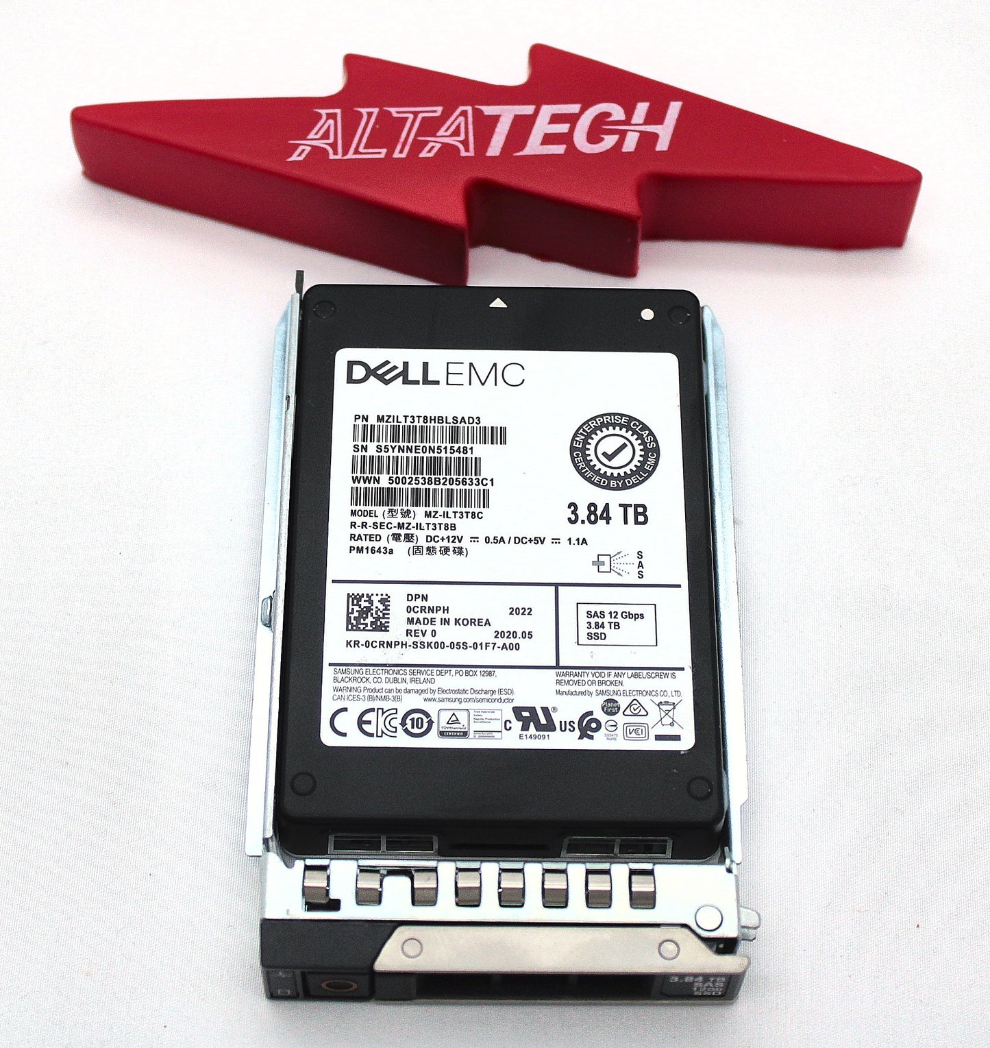 Dell CRNPH 3.84TB SSD SAS 2.5 12G RI ISE PM1643A MZILT3T8HBLSAD3, Used