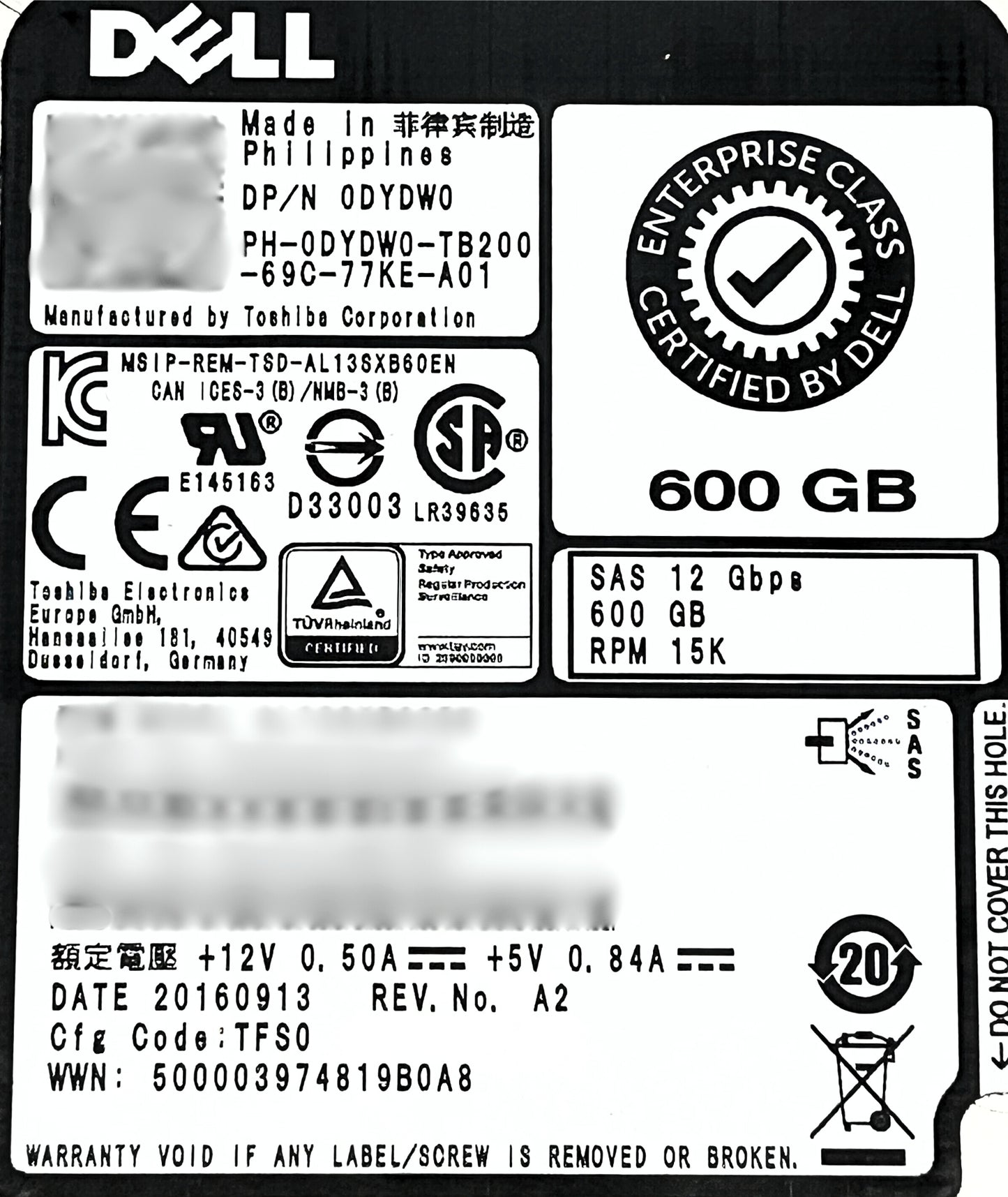 Dell DYDW0 600GB 15K SAS 3.5 Hybrid 12G, Used