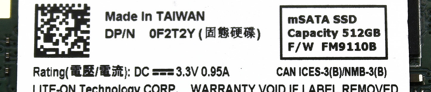 Dell F2T2Y 512GB SSD MSATA LITE-ON (1) 2250, Used