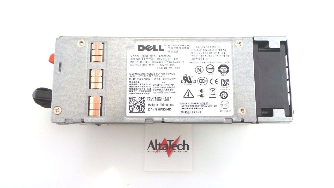 Dell F5XMD PowerEdge T410 580W Power Supply Unit, Used
