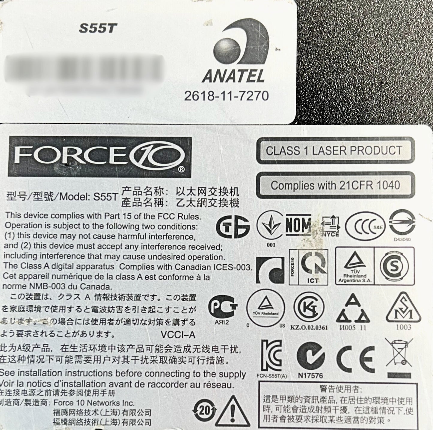 Dell FORCE10 S55 FORCE10 S55 44 Port RJ45 10GBE Switch, Used